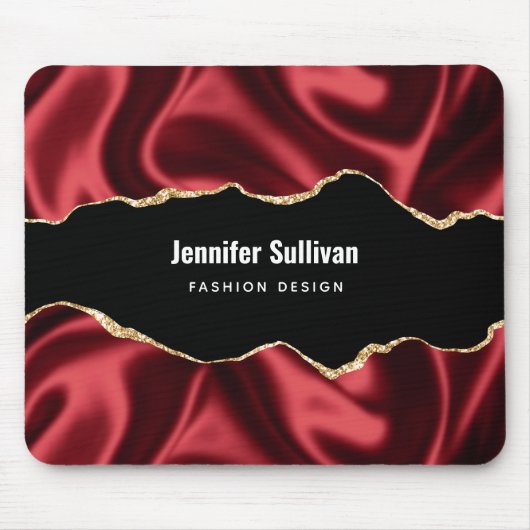 Dark Red Glam Wavy Satin Abstract Design Mousepad (Vorne)