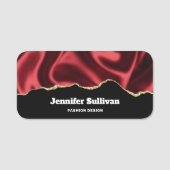 Dark Red Glam Wavy Satin Abstract Design - Namensschild (Vorderseite)