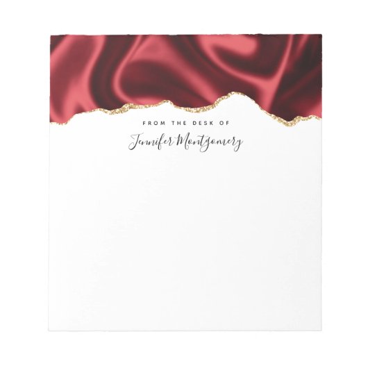 Dark Red Glam Wavy Satin Abstract Design Notizblock (Vorderseite)