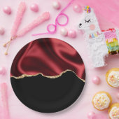 Dark Red Glam Wavy Satin Abstract Design Pappteller (Party)