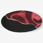 Dark Red Glam Wavy Satin Abstract Design Pappteller (Schrägansicht)