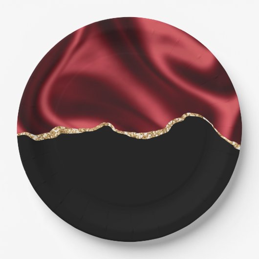 Dark Red Glam Wavy Satin Abstract Design Pappteller (Vorderseite)