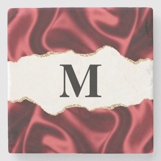 Dark Red Glam Wavy Satin Abstract Design Steinuntersetzer (Vorderseite)
