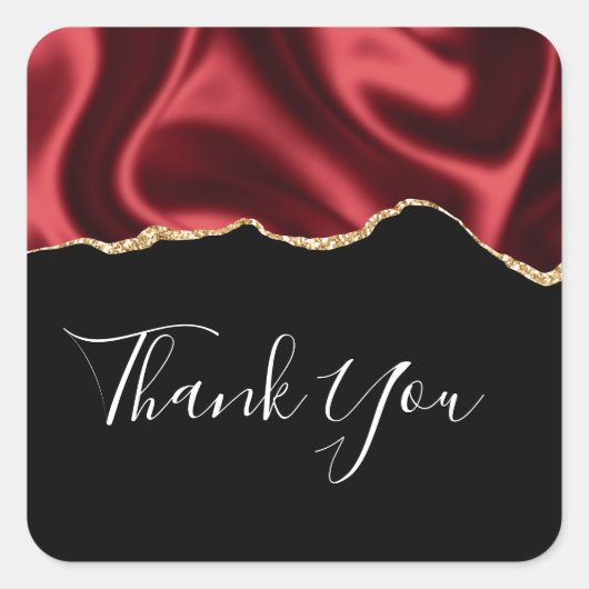Dark Red Glam Wavy Satin Abstract Design Vielen Da Quadratischer Aufkleber (Vorderseite)