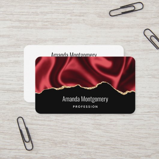 Dark Red Glam Wavy Satin Abstract Design Visitenkarte (Vorderseite/Rückseite Beispiel)