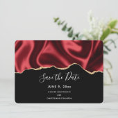 Dark Red Glam Wavy Satin Abstract Design Wedding Save The Date (Stehend Vorderseite)