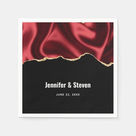 Dark Red Glam Wavy Satin Abstract Design Wedding Serviette (Vorderseite)
