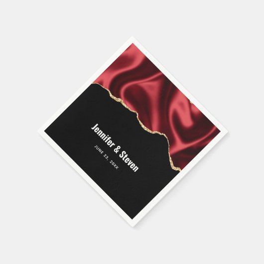Dark Red Glam Wavy Satin Abstract Design Wedding Serviette (Ecke)