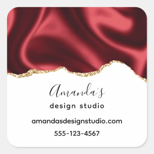 Dark Red Glam Wavy Satin Design - Business Quadratischer Aufkleber (Vorderseite)