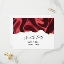 Dark Red Glam Wavy Satin Design - Save the Date Einladungspostkarte
