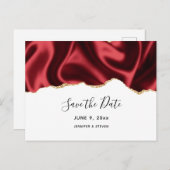 Dark Red Glam Wavy Satin Design - Save the Date Einladungspostkarte (Vorne/Hinten)
