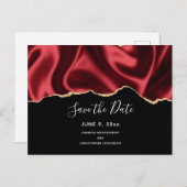 Dark Red Glam Wavy Satin Design - Save the Date Einladungspostkarte (Vorne/Hinten)