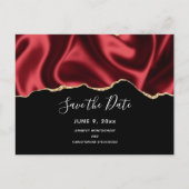 Dark Red Glam Wavy Satin Design - Save the Date Einladungspostkarte (Vorderseite)