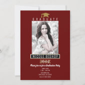 Dark Red Gold Black Modern Abschluss Foto Party Einladung (Vorderseite)