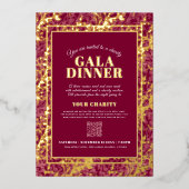 Dark red gold botanical pattern gala dinner event folieneinladung (Vorderseite)