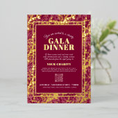 Dark red gold botanical pattern gala dinner event folieneinladung (Stehend vorne)