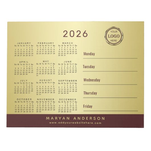 Dark-red gold design,Logo or Photo calendar, Notizblock (Vorderseite)