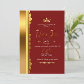 Dark Red & Gold Elegante Royal Glam Wedding Einladung (Stehend Vorderseite)