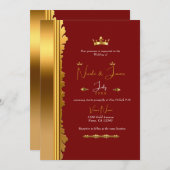 Dark Red & Gold Elegante Royal Glam Wedding Einladung (Vorne/Hinten)