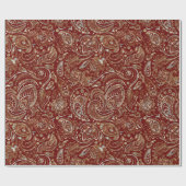 Dark Red & Gold Floral Paisley Geschenkpapier (Flach)