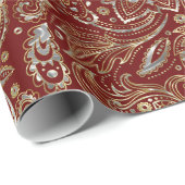 Dark Red & Gold Floral Paisley Geschenkpapier (Rolleneckpunkt)