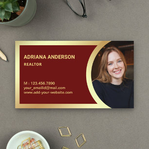Dark Red Gold Foil Real Anwesen Foto Realtor Visitenkarte
