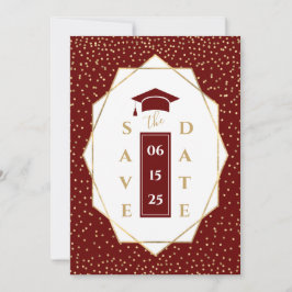 Dark Red Gold Geometric Graduation Party Ankündigung