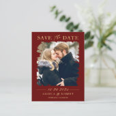 Dark Red Gold Luxury Foto Frame Save the Date Postkarte (Stehend Vorderseite)