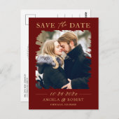 Dark Red Gold Luxury Foto Frame Save the Date Postkarte (Vorne/Hinten)