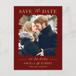 Dark Red Gold Luxury Foto Frame Save the Date Postkarte