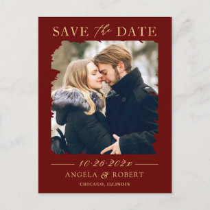 Dark Red Gold Luxury Foto Frame Save the Date Postkarte