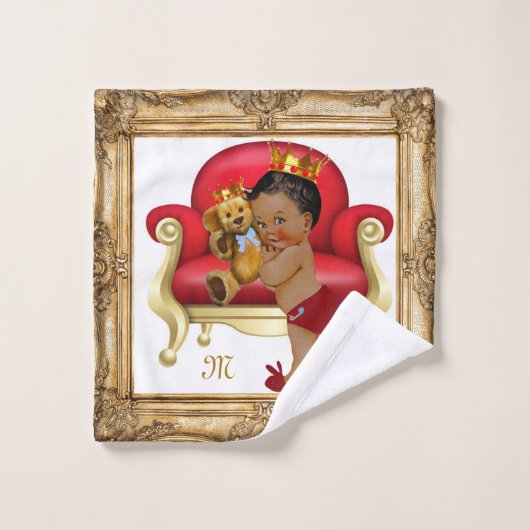 Dark Red Gold Royal Prinz Teddy Bear Custom Badhandtuch Set (Waschlappen)