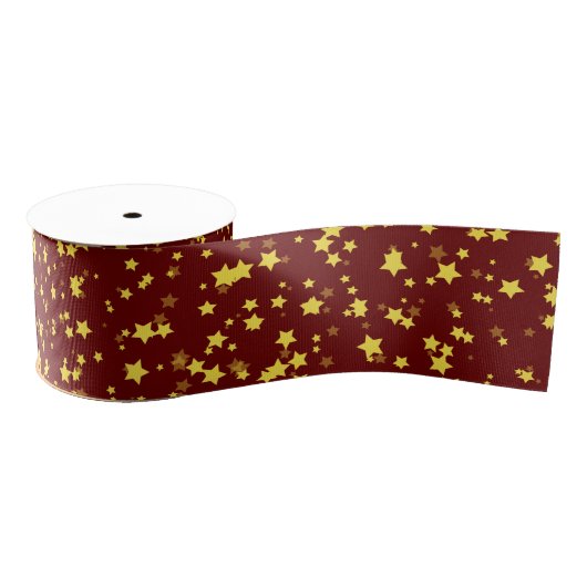 Dark Red Gold Stars Weihnachtsfeier Satin Ribbon Ripsband (Spule)