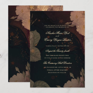 Dark Red Gothic Boho Floral Wedding Einladung