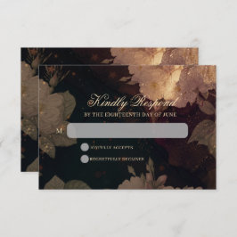Dark Red Gothic Boho Floral Wedding RSVP Karte