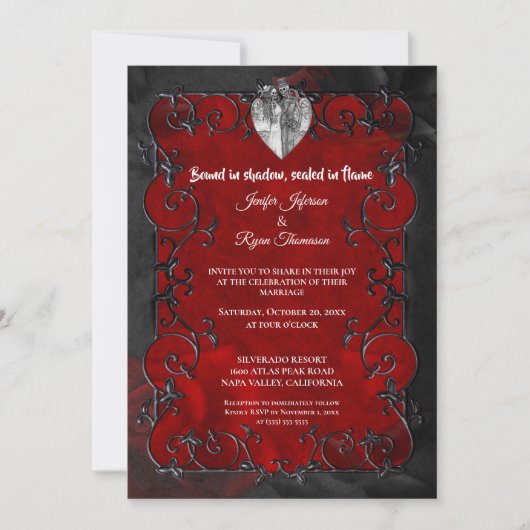 Dark red Gothic Halloween wedding Invitation Einladung (Vorderseite)