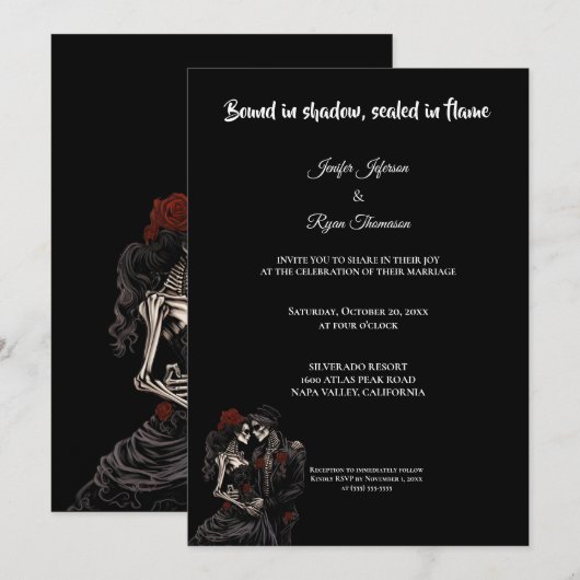 Dark Red Gothic Halloween wedding invitation Einladung (Vorne/Hinten)