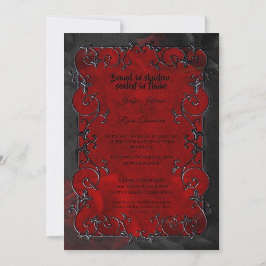 Dark red Gothic Halloween wedding Invitation Einladung (Vorderseite)