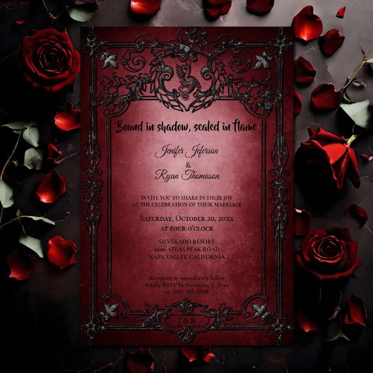 Dark Red Gothic Halloween wedding invitation Einladung