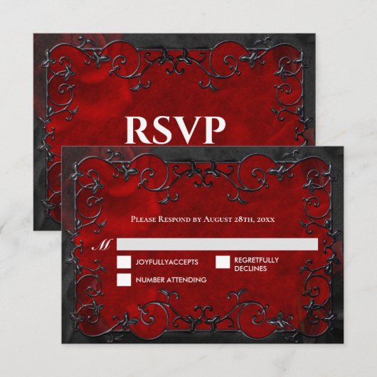 Dark red Gothic Halloween Wedding RSVP Card Karte (Vorne/Hinten)