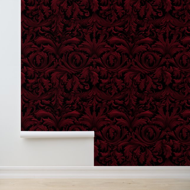 Dark Red Gothic Jacquard Gothic Schlafzimmerdekor Tapete (Anwendung)