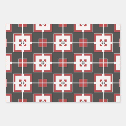 Dark Red Gray and White Mosaic Geometric Patterns Geschenkpapier Set (Vorderseite 3)