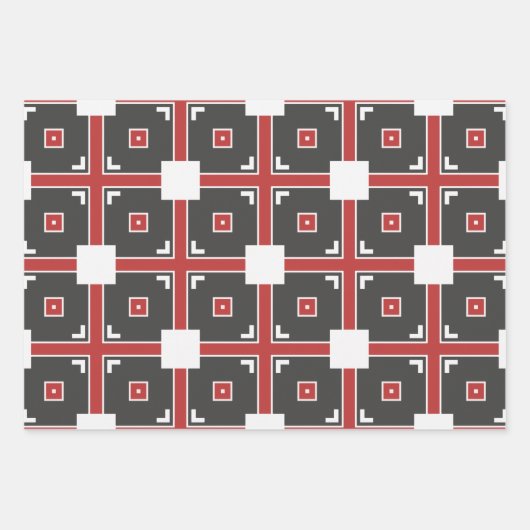 Dark Red Gray and White Mosaic Geometric Patterns Geschenkpapier Set (Vorderseite)