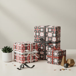 Dark Red Gray and White Mosaic Geometric Patterns Geschenkpapier Set