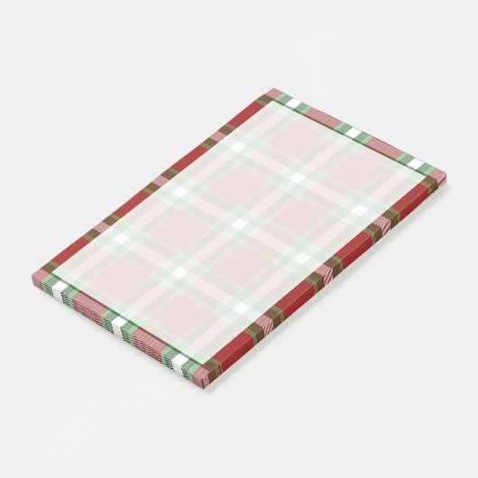Dark Red Green White Kariert Squares Muster Post-it Klebezettel (angewinkelt)