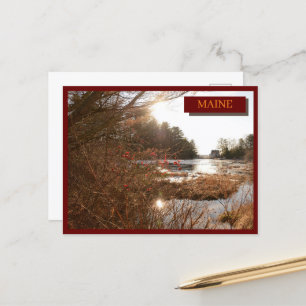Dark Red Lake House Woods Kittery Maine Nature Postkarte