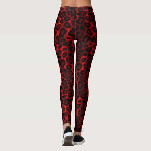 Dark Red Leopard Animal Print Leggings (Rückseite)