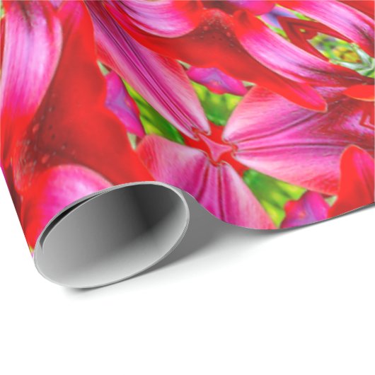 Dark Red Lily Pattern Geschenkpapier (Rolleneckpunkt)