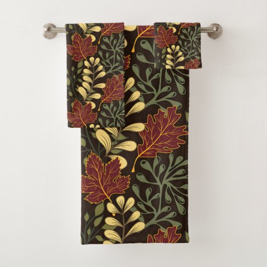 Dark red maple leaves floral pattern badhandtuch set (Insitu)