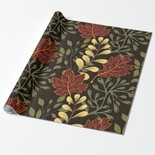 Dark red maple leaves floral pattern geschenkpapier (Ungerollt)